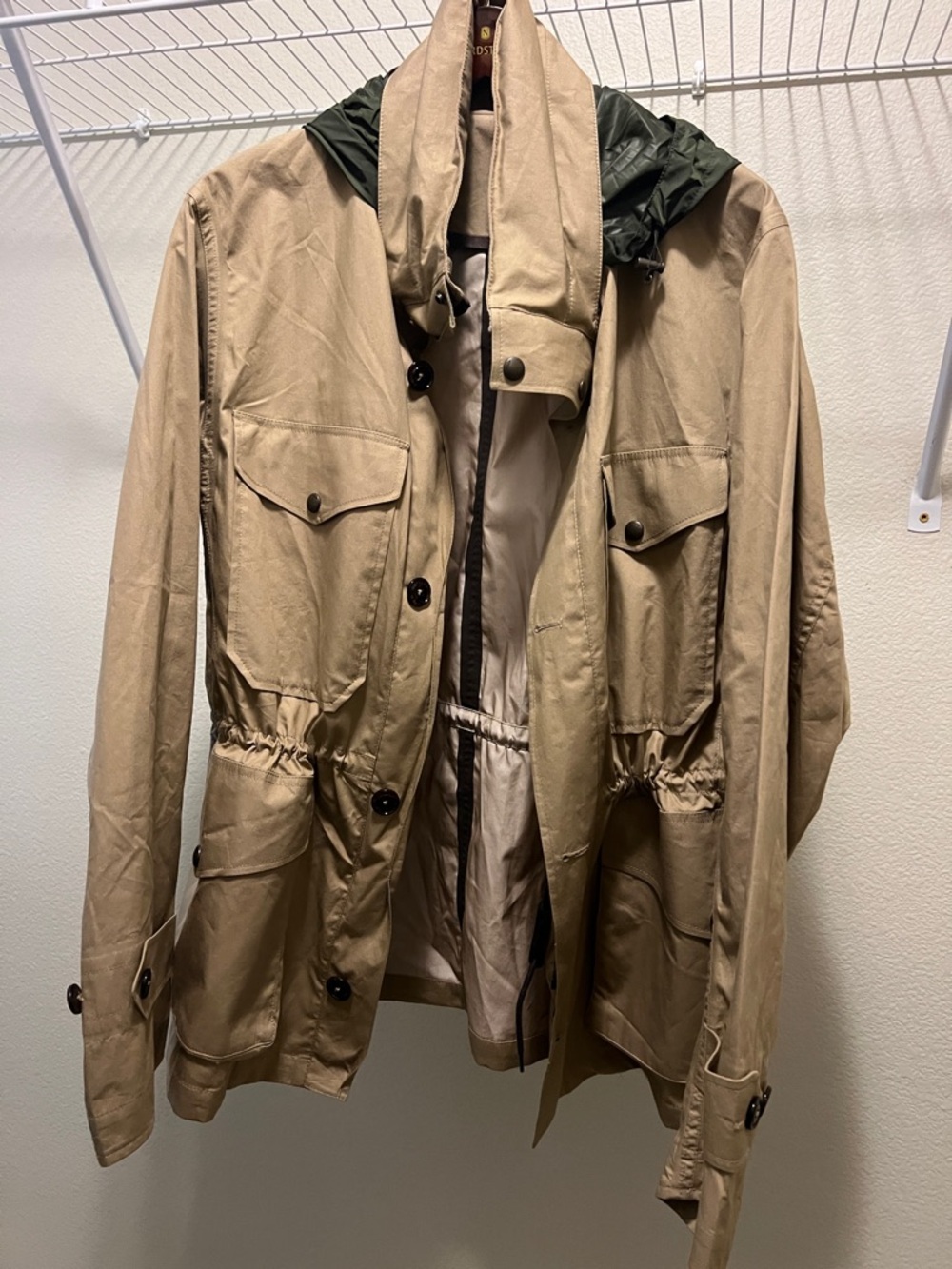 Moncler Tan Field Jacket with Dark Green Hood